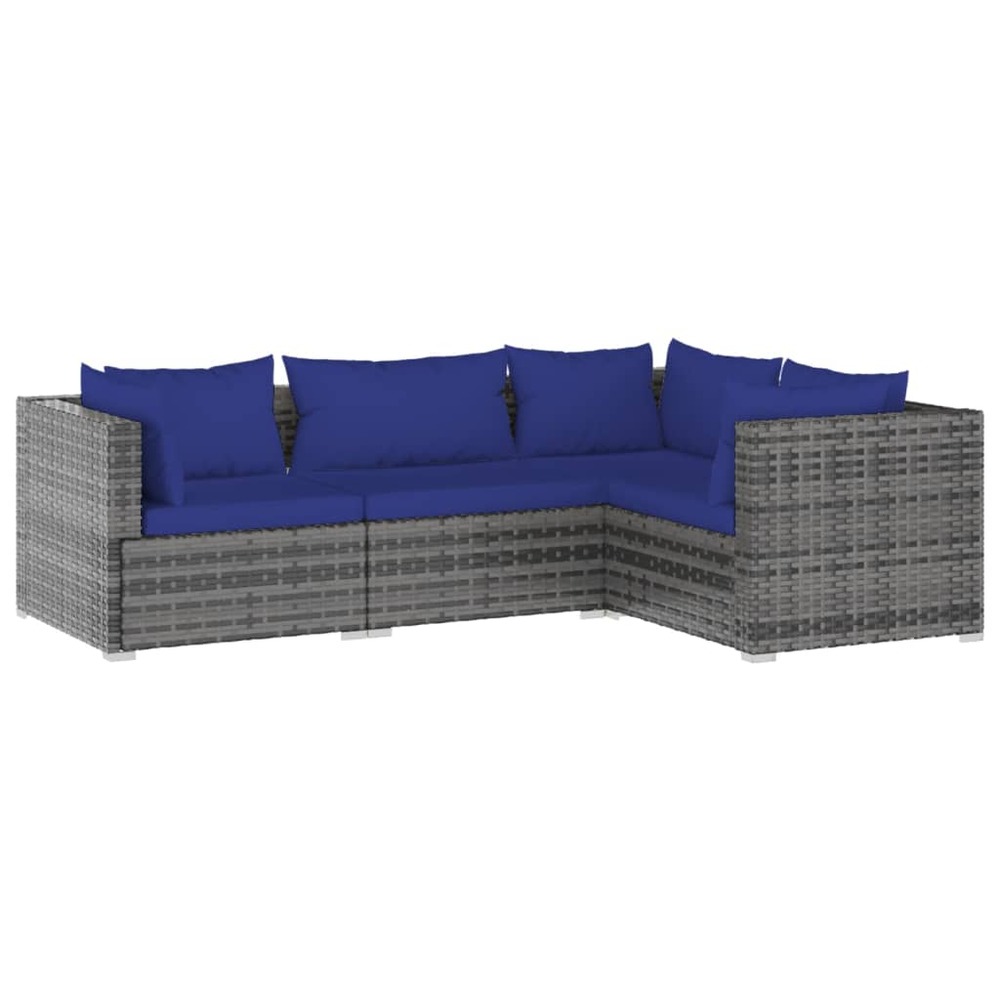 Salon de jardin meuble d'extérieur ensemble de mobilier 4 pièces avec coussins résine tressée gris