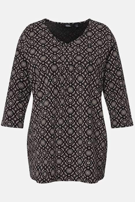 Shirt, A-Linie, Zierfalten, V-Ausschnitt, 3/4-Arm