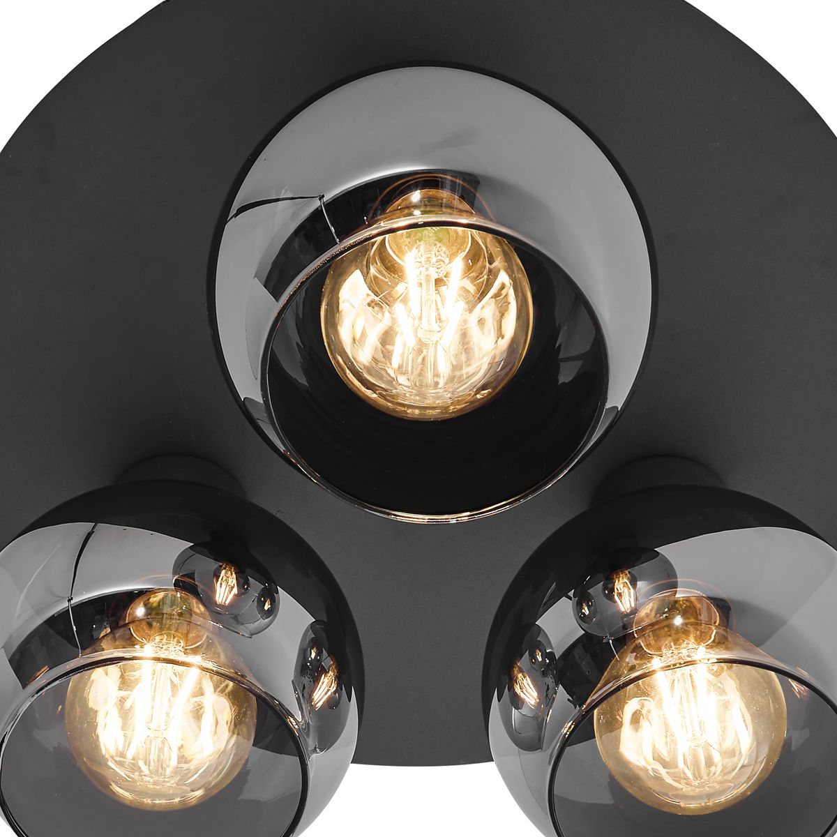 Smart plafondlamp zwart met smoke glas 3-lichts incl. Wifi A60 - Vidro