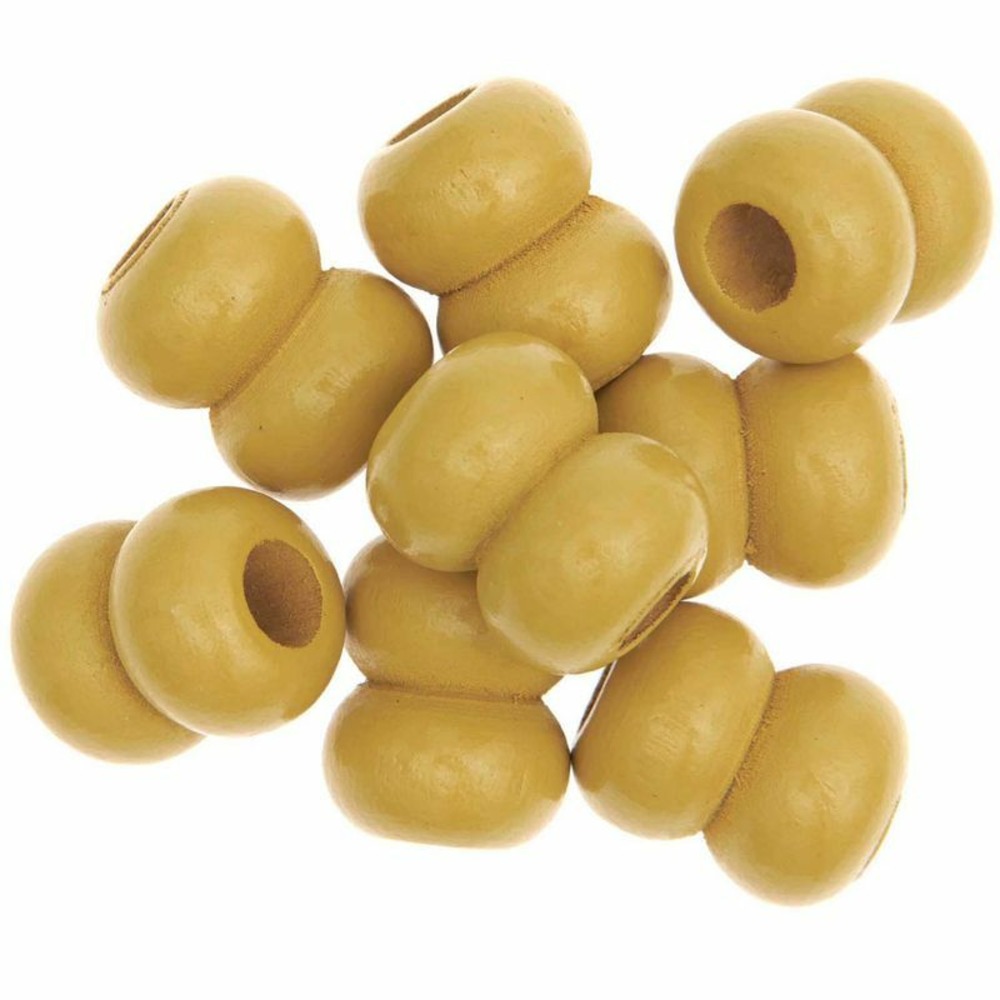8 perles rondes doubles - bois jaune - 22 mm