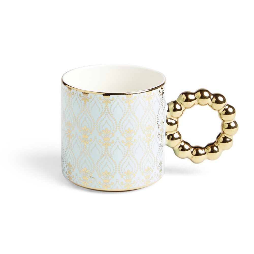 Lot de 2 mugs 30cl design chic bleu clair et doré