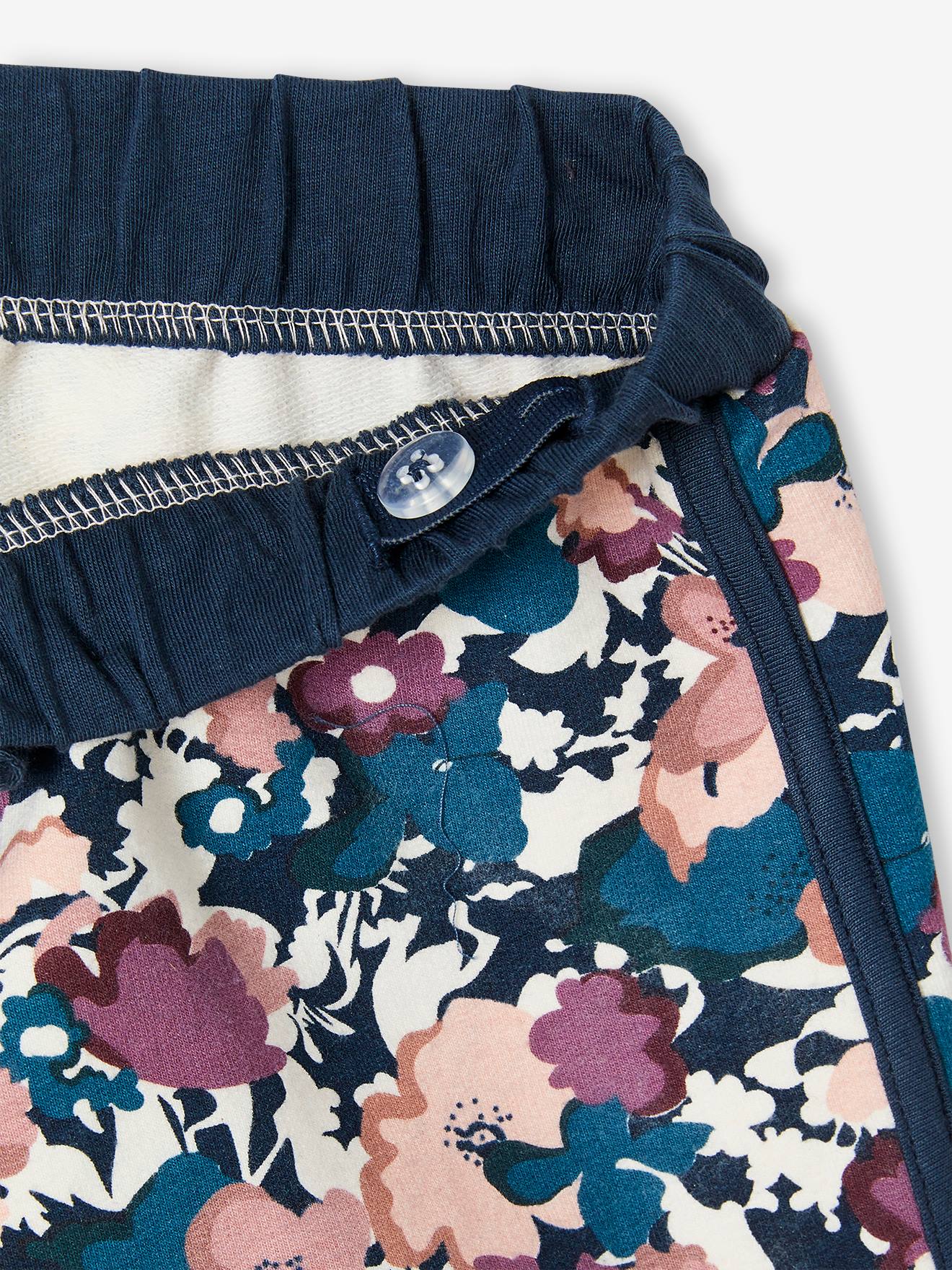 Shorts esportivos com estampa floral para meninas, tamanho médio, bege.