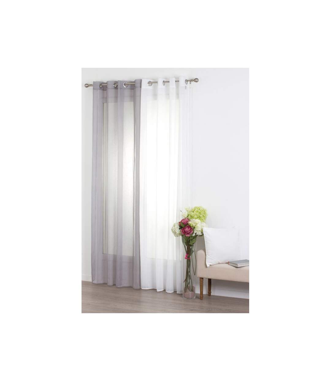 Rideau Voilage Rayure 140x240cm Blanc