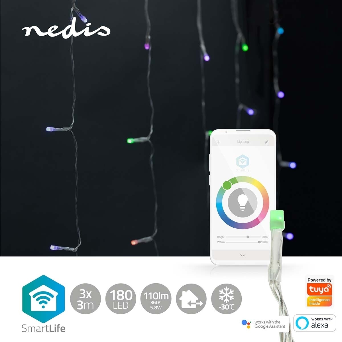 Nedis SmartLife Julelys | Gardin | Wi-Fi | RGB | 180 LED s | 3 m | Android™ / IOS