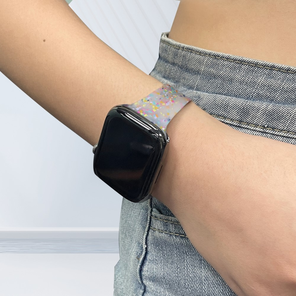 Apple Watch (42/41/40/38 mm) Ersatz Silikon Sport Armband Konfetti (Gelenkumfang: 165-200mm) - Transparent
