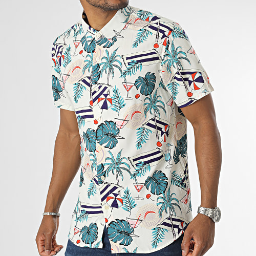 Chemise Manches Courtes Beige Floral