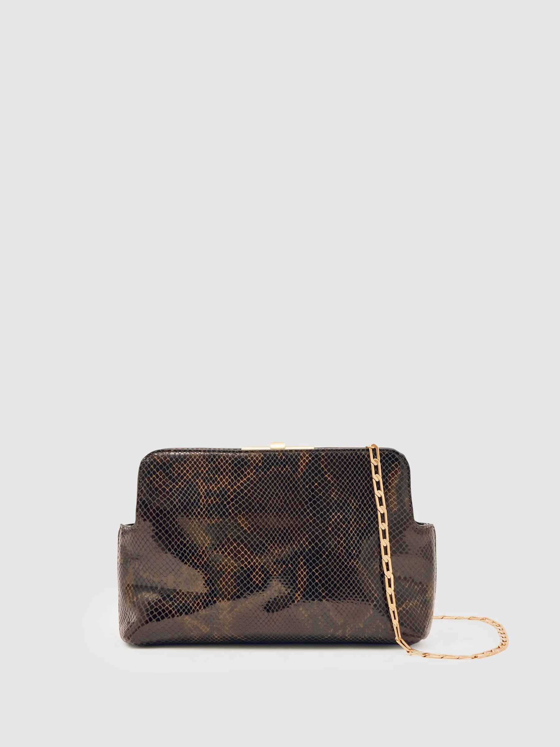 Slangenprint - Reiss Bethany Leather Snake-Effect Frame Clutch Bag