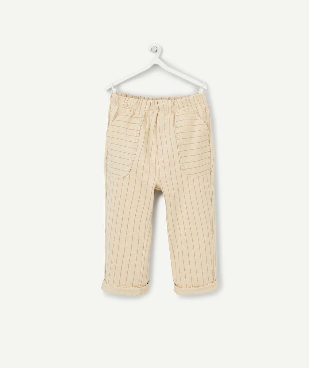 PANTALON DROIT BÉBÉ GARÇON EN COTON BIO BEIGE À RAYURES