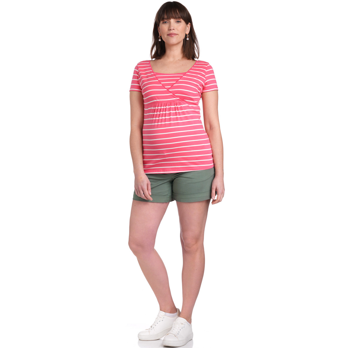 Gina Mama 2 Damen Umstands-T-Shirts mit Stillfunktion pink / weiss