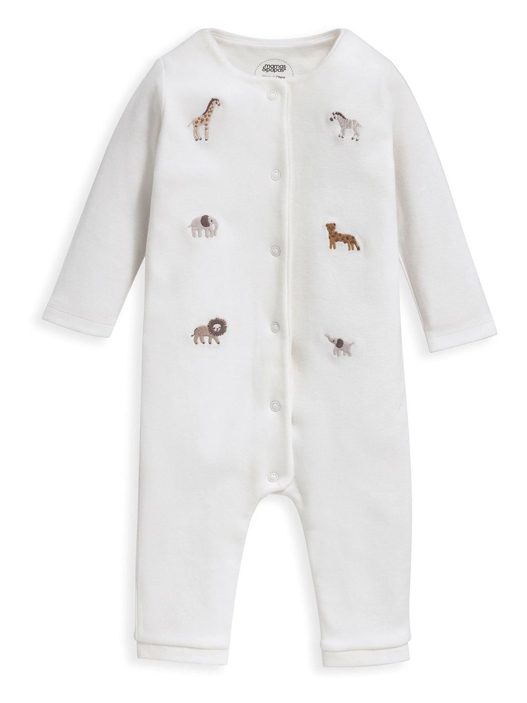 Crème - Mamas & Papas crème rompertje met safari-borduursel van 100% katoen