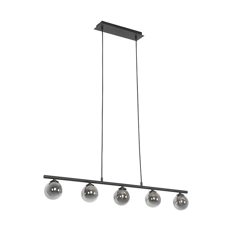 Moderne hanglamp zwart 100 cm 5-lichts met smoke glas - Athens