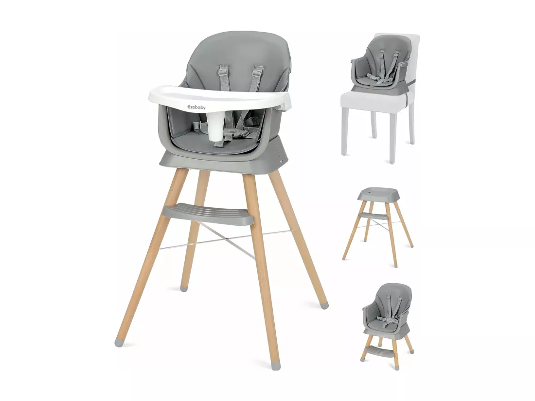 Ezebaby 6 en 1 Chaise Haute Bébé,Siège d'Appoint,Chaise pour Enfants Multifonctionnelle,Repose-Pieds pour Bébé à partir de 6 mois (Gris)