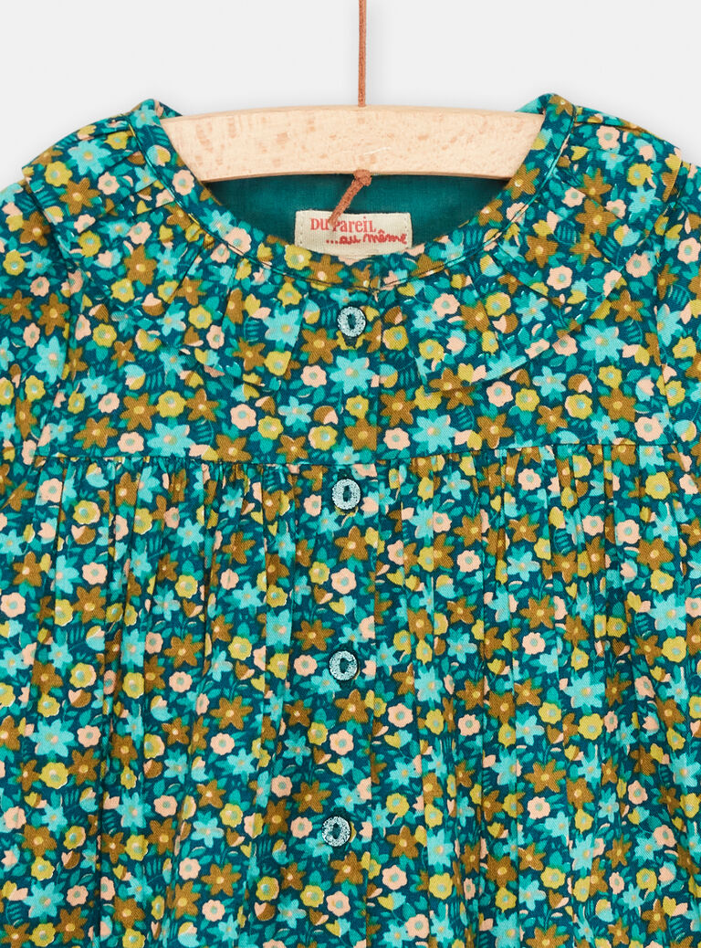 Robe bleu pétrole à imprimé fleuri pour bébé fille