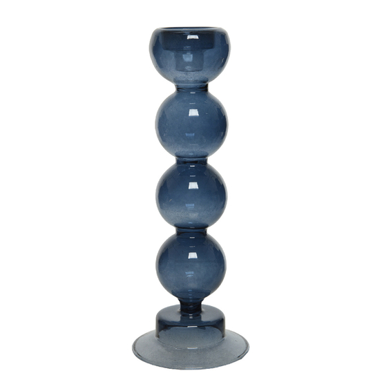 Bougeoir en verre D.8 x H.24,5 cm bleu