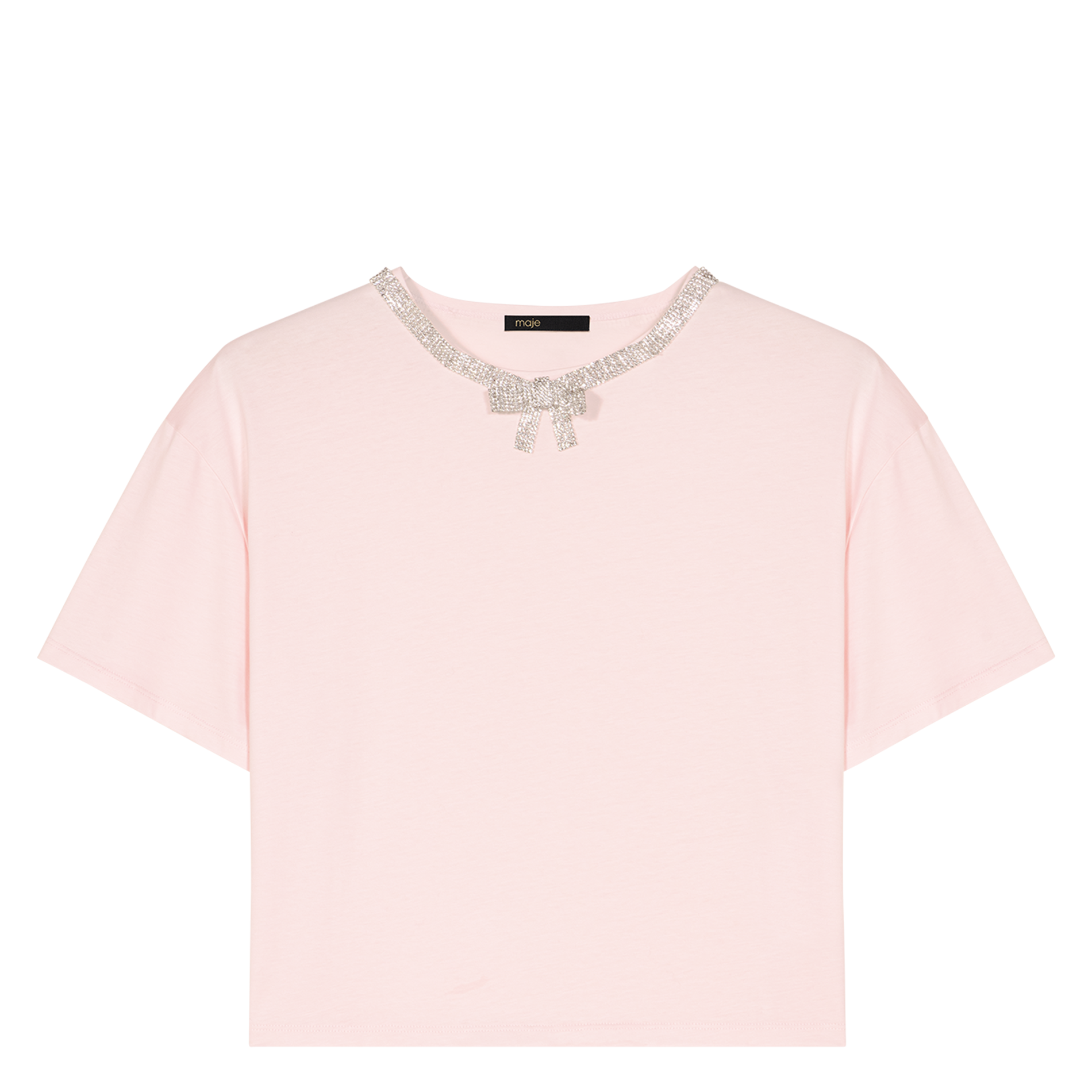 Tee-shirt court à détails strass en coton | Rose