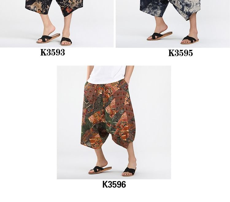Lefitt - Capri harembroek met trekkoordtaille en patroon