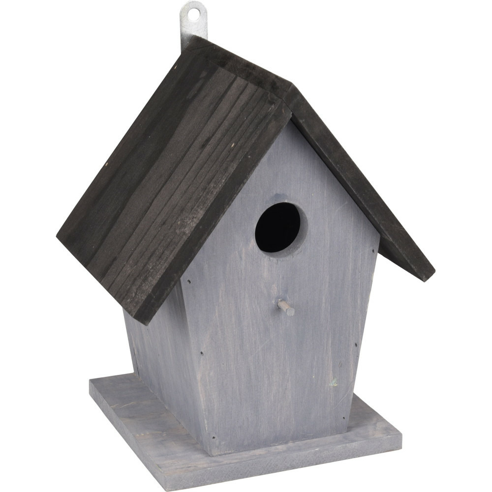 Nichoir pour oiseaux 18.5 x 15 x 23 cm en bois gris / noir