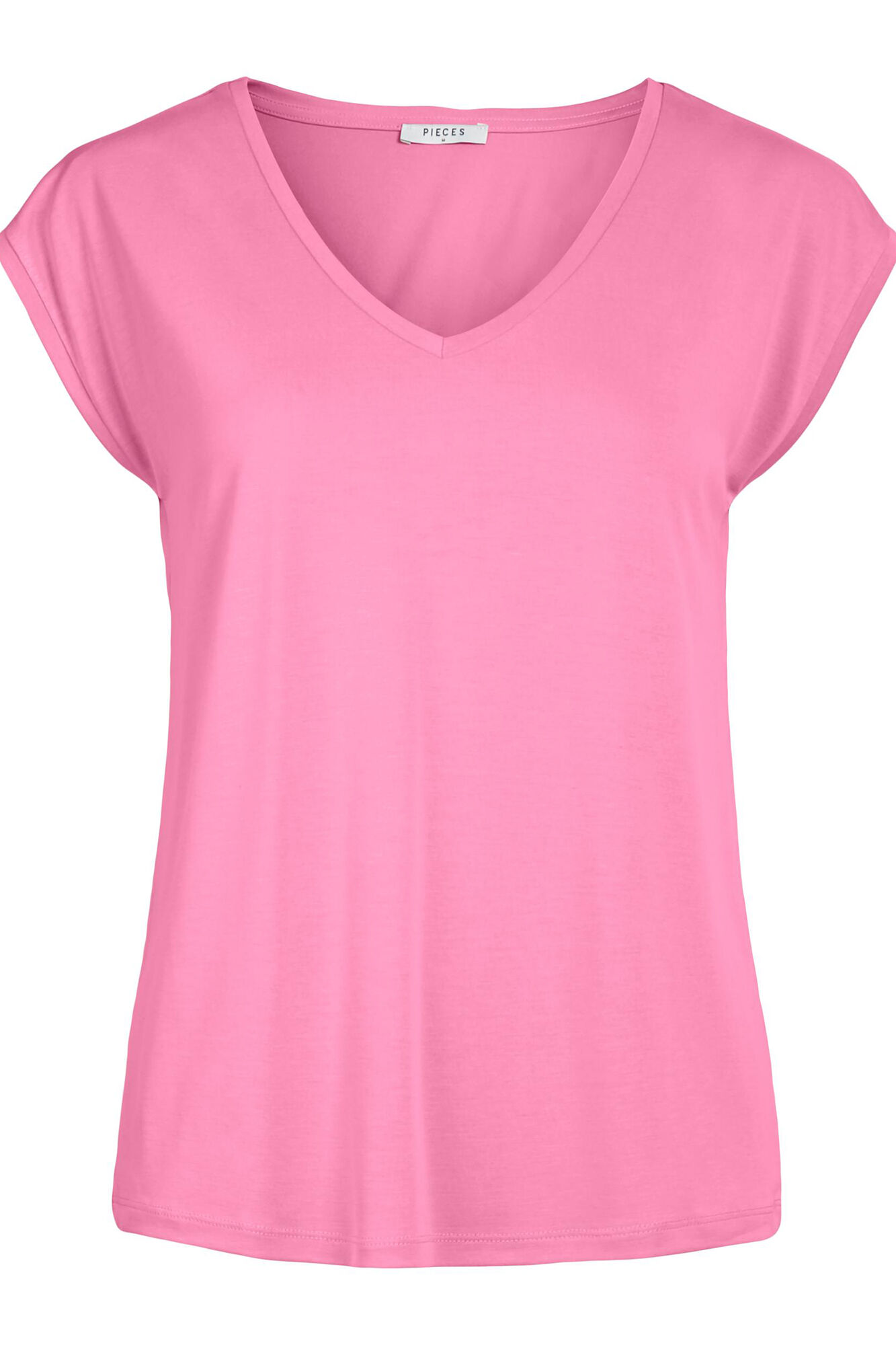 Camiseta básica em MODAL-TENCEL. Mangas curtas e decote em V.