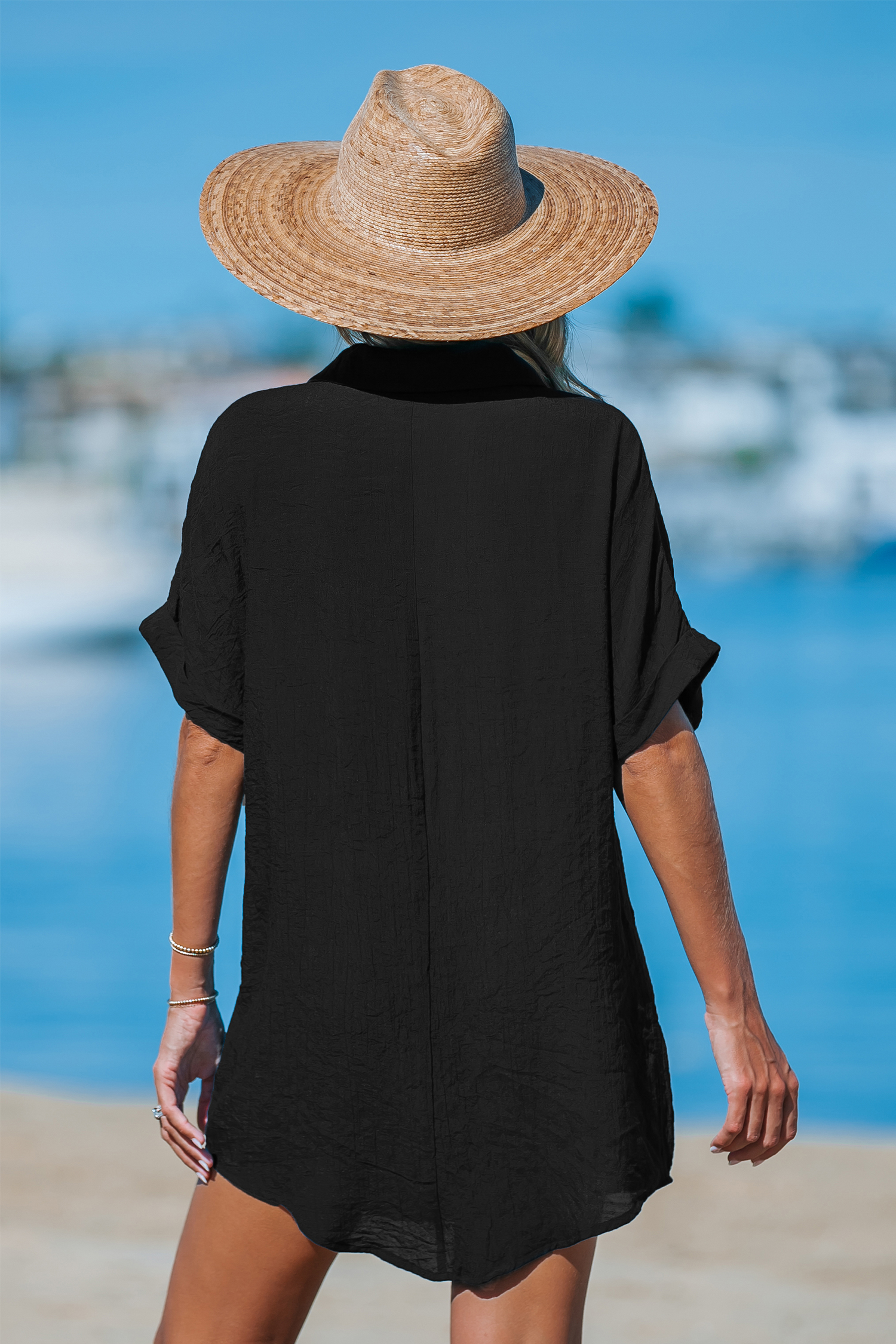 Robe chemise cover up mini à col V noire