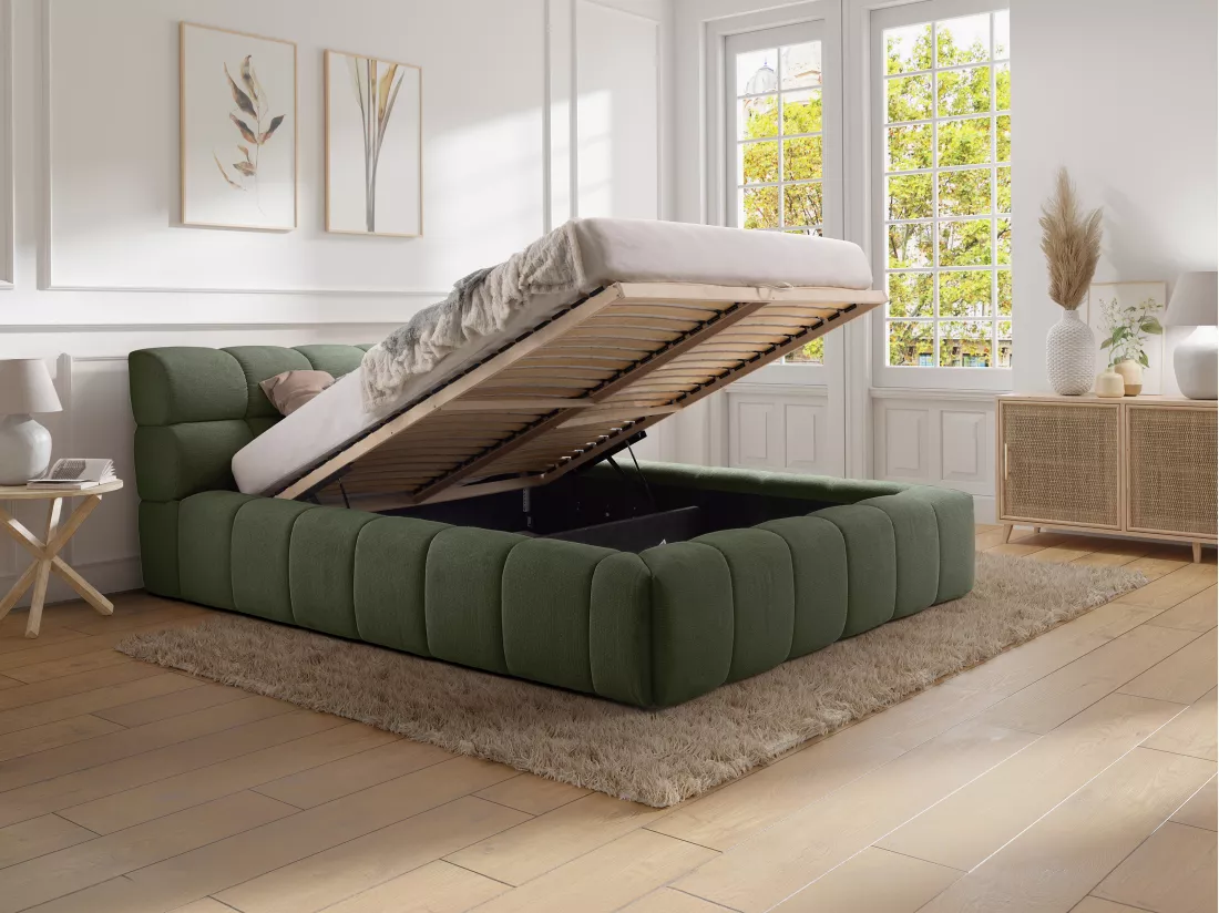 Lit coffre 160 x 200 cm - Tissu - Vert - FORVIK de Pascal Morabito