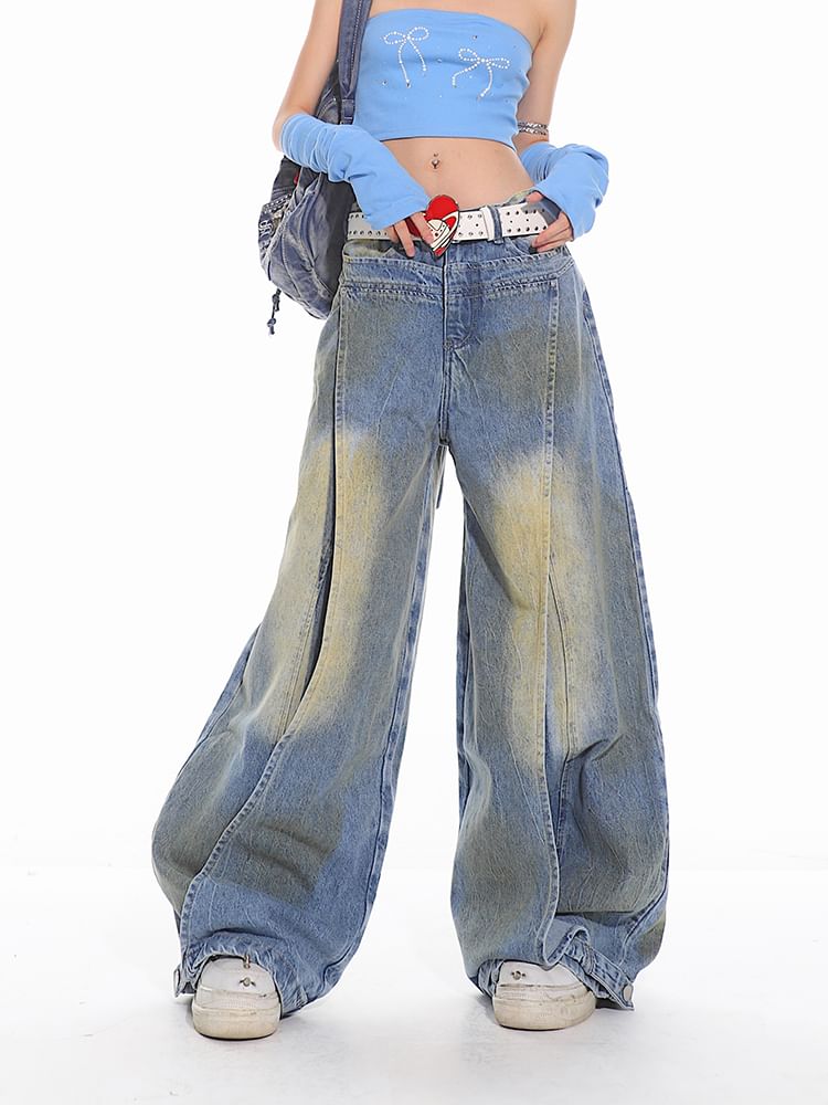 AXEN - Lage taille gewassen wijde jeans
