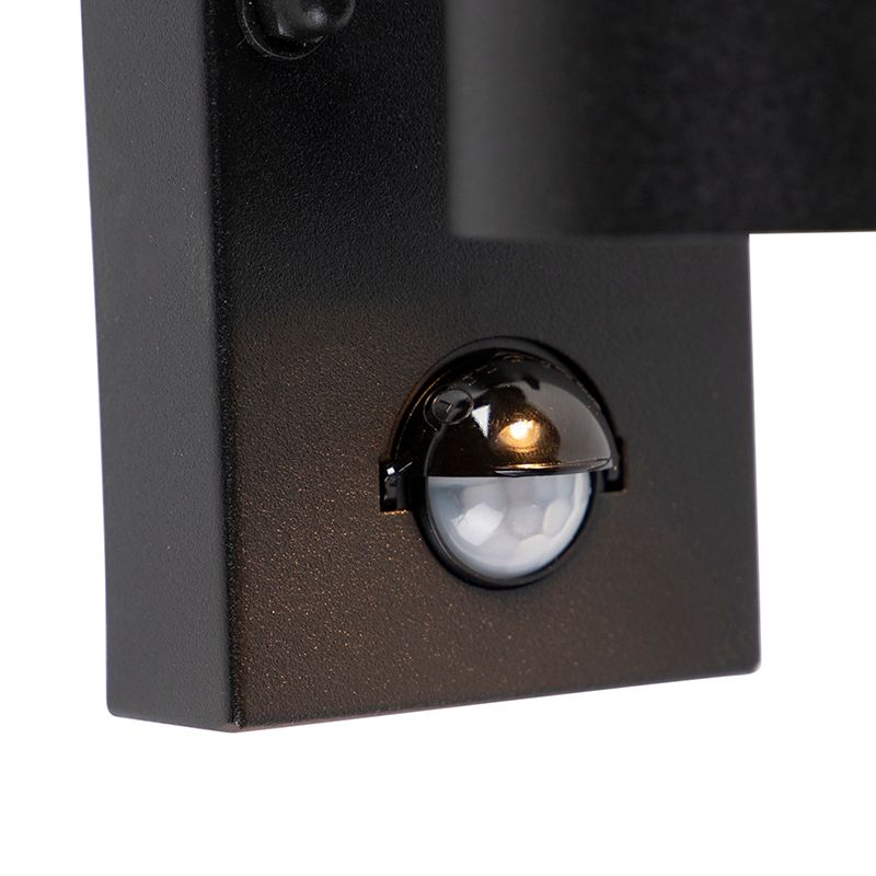 Buitenwandlamp zwart 2-lichts met bewegingssensor IP44 - Duo