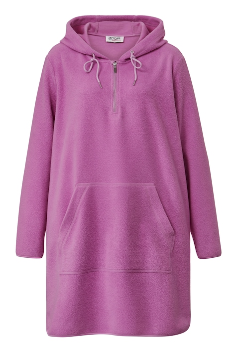 Long-Hoodie, oversized, Teddyfleece, Kapuze mit Zipper, Kängurutasche