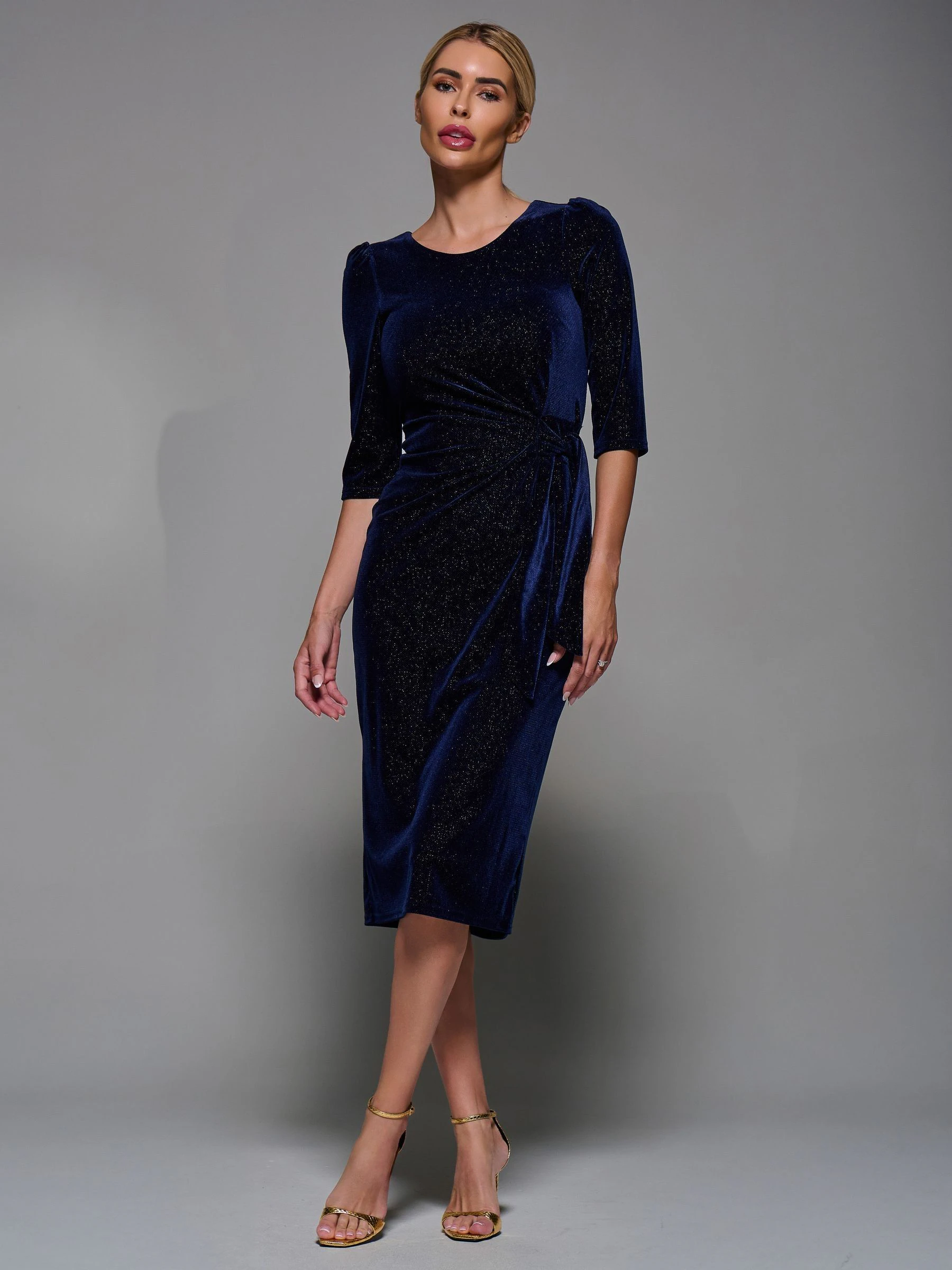 Blauw - Jolie Moi Velvet Glitter Bodycon Midi Dress