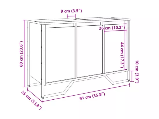 Armoire lavabo de salle de bain chêne fumé 91x35x60 cm