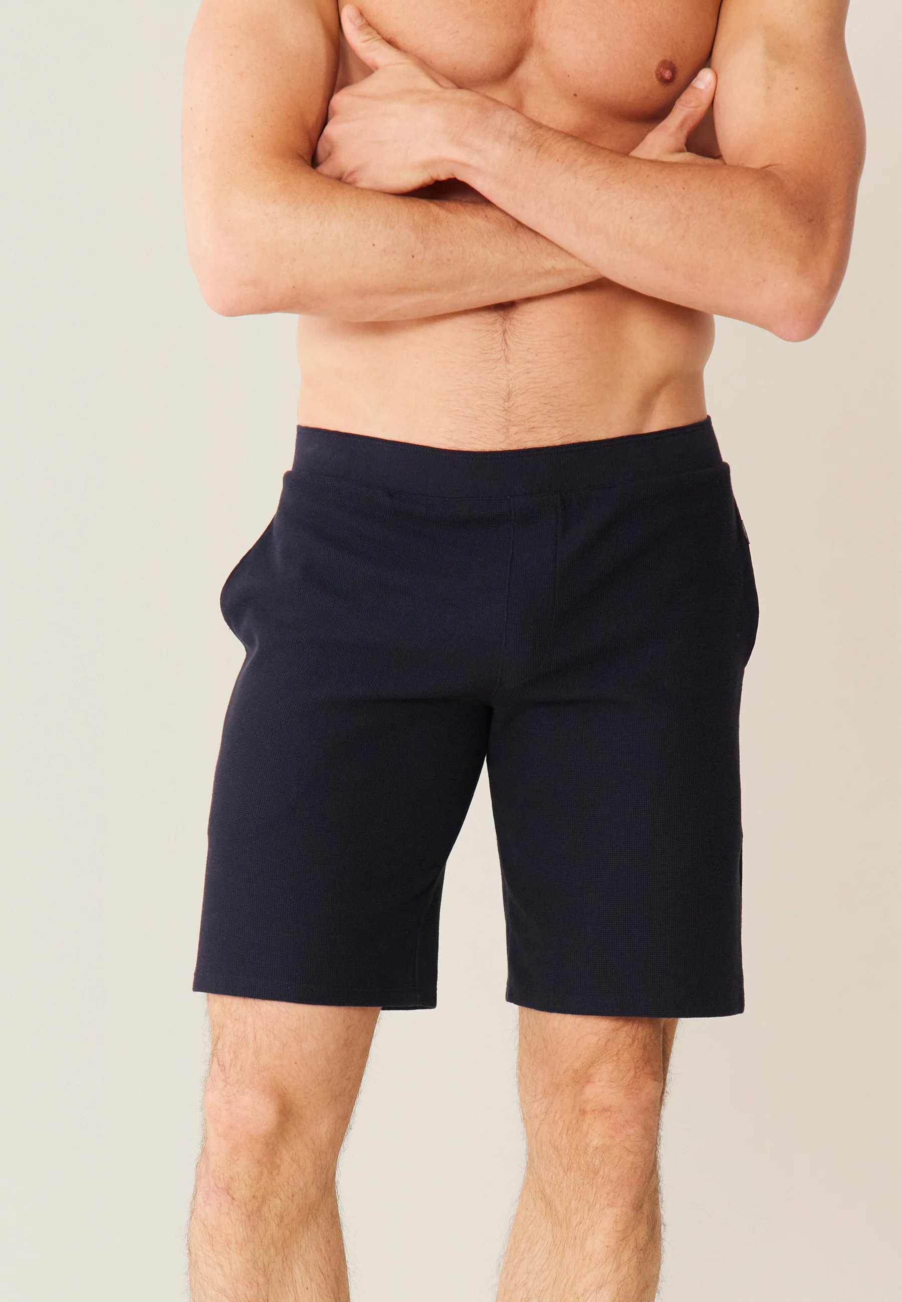 Short de pyjama en coton texturé-Marc Olivier Marine