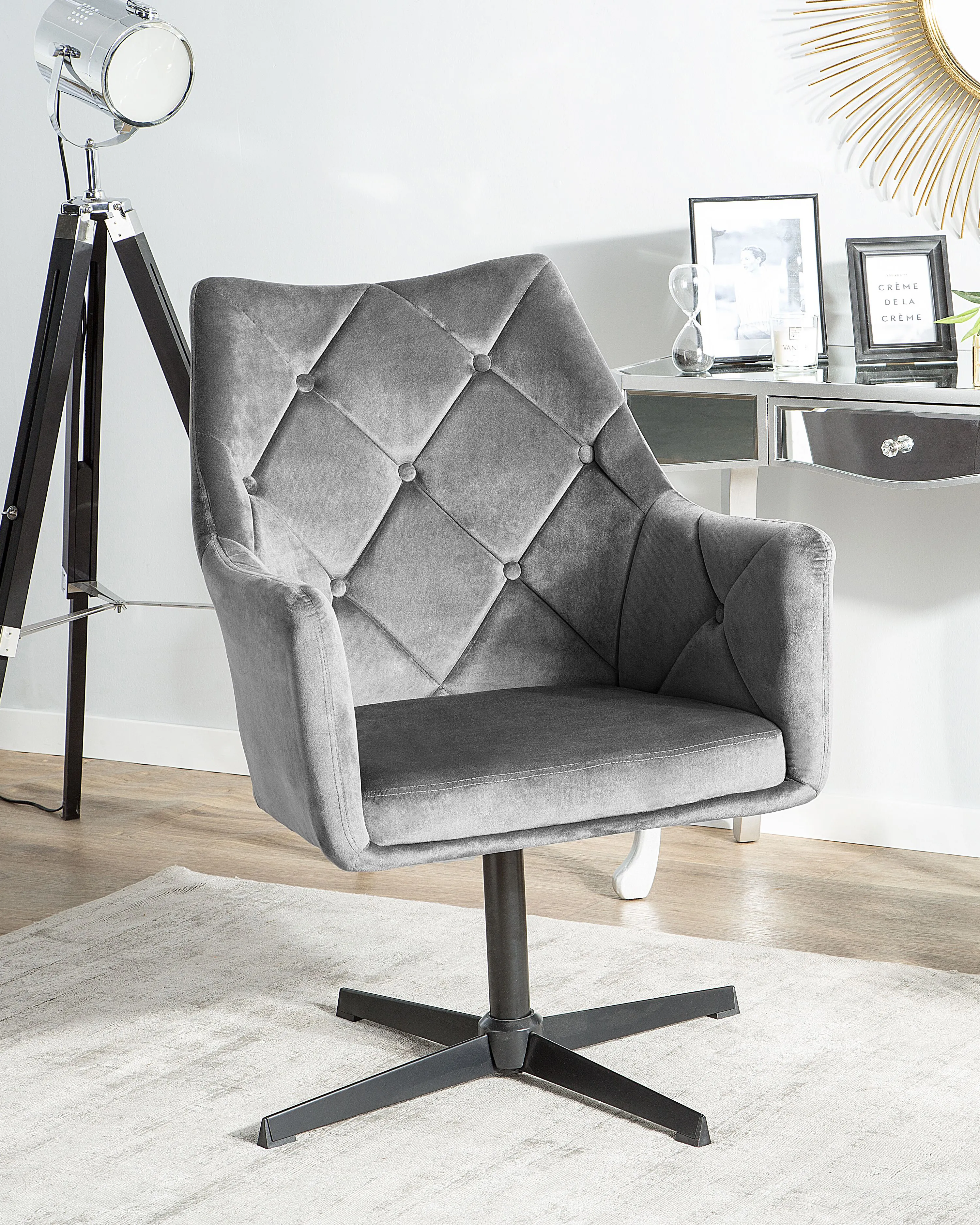 Draaifauteuil VAKSALA Fluweel Donkergrijs