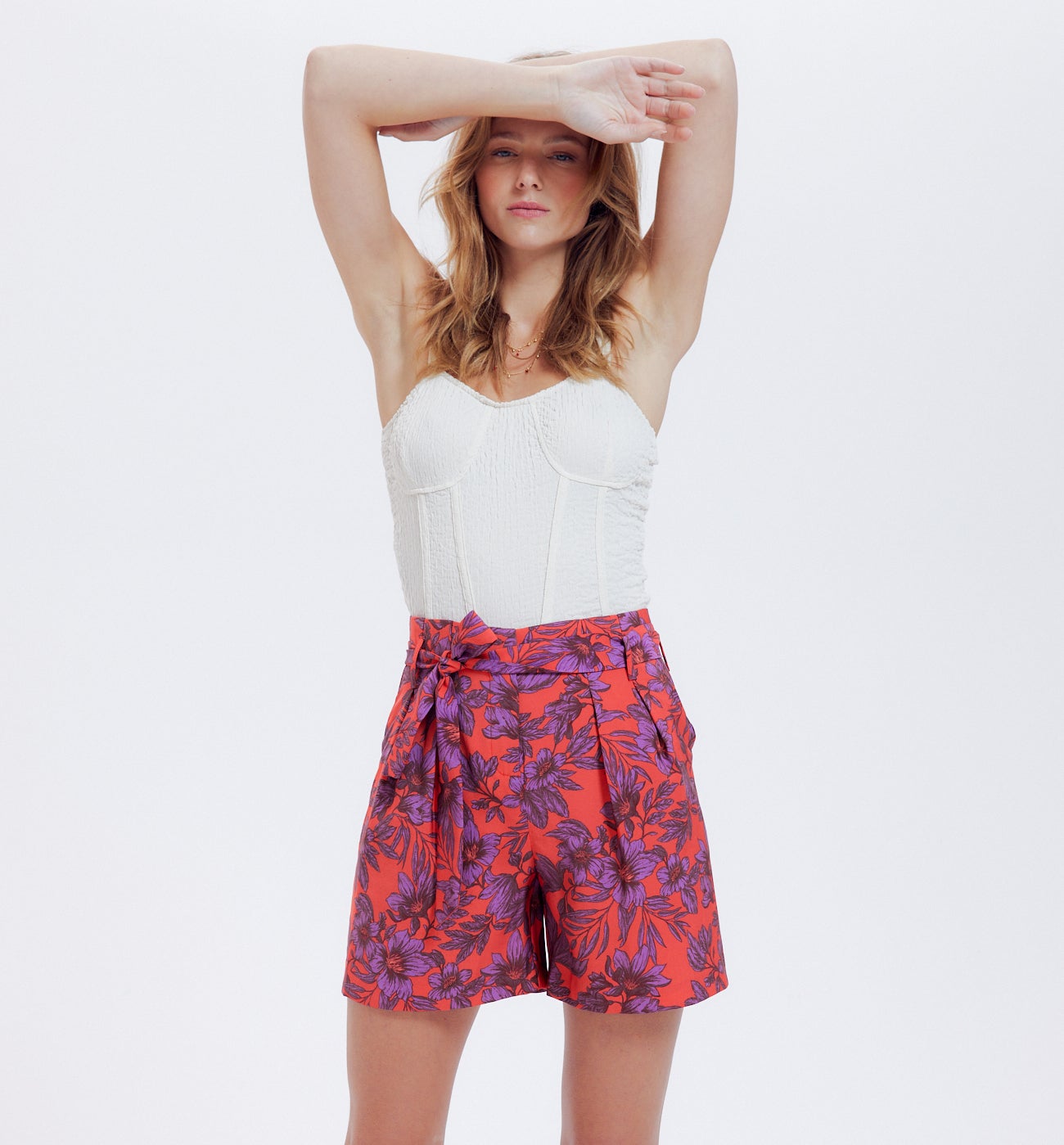 Short imprimé ceinturé Femme - Imprimé rouge