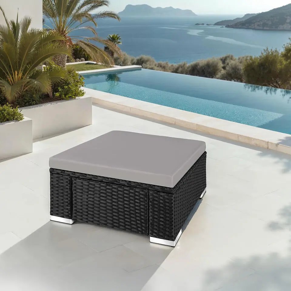 tectake - Wicker hocker, Zwart / Grijs