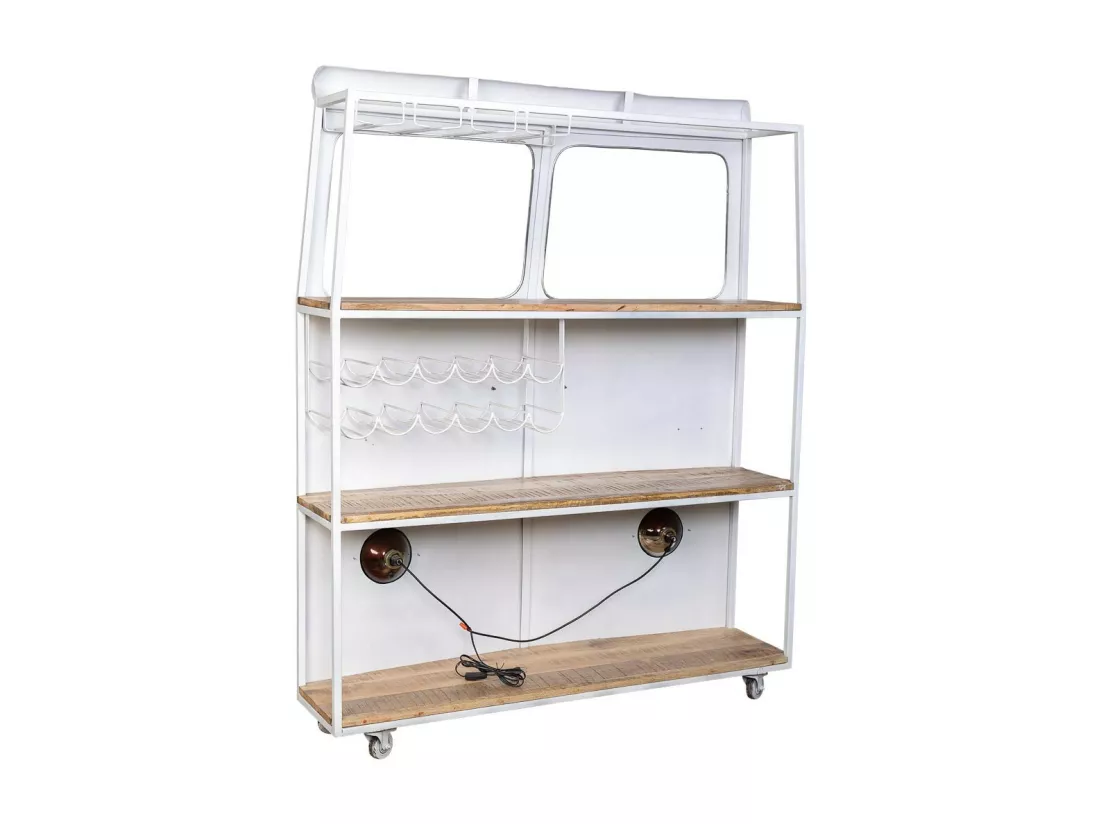 Camionnette casier à bouteilles en métal et bois bleu 135x40x178h