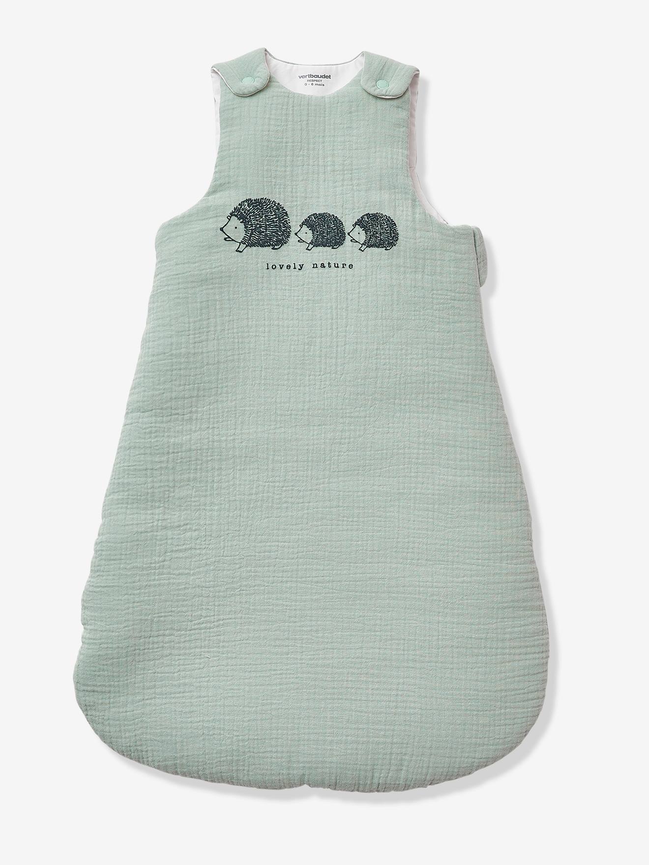 Cardigã sem mangas em chiffon de algodão orgânico* Lovely Nature liso verde médio com motivos