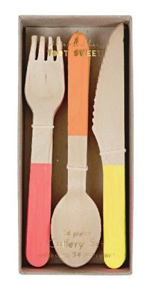 Partybesteck WOODEN CUTLERY 24er-Set aus Holz in natur/bunt