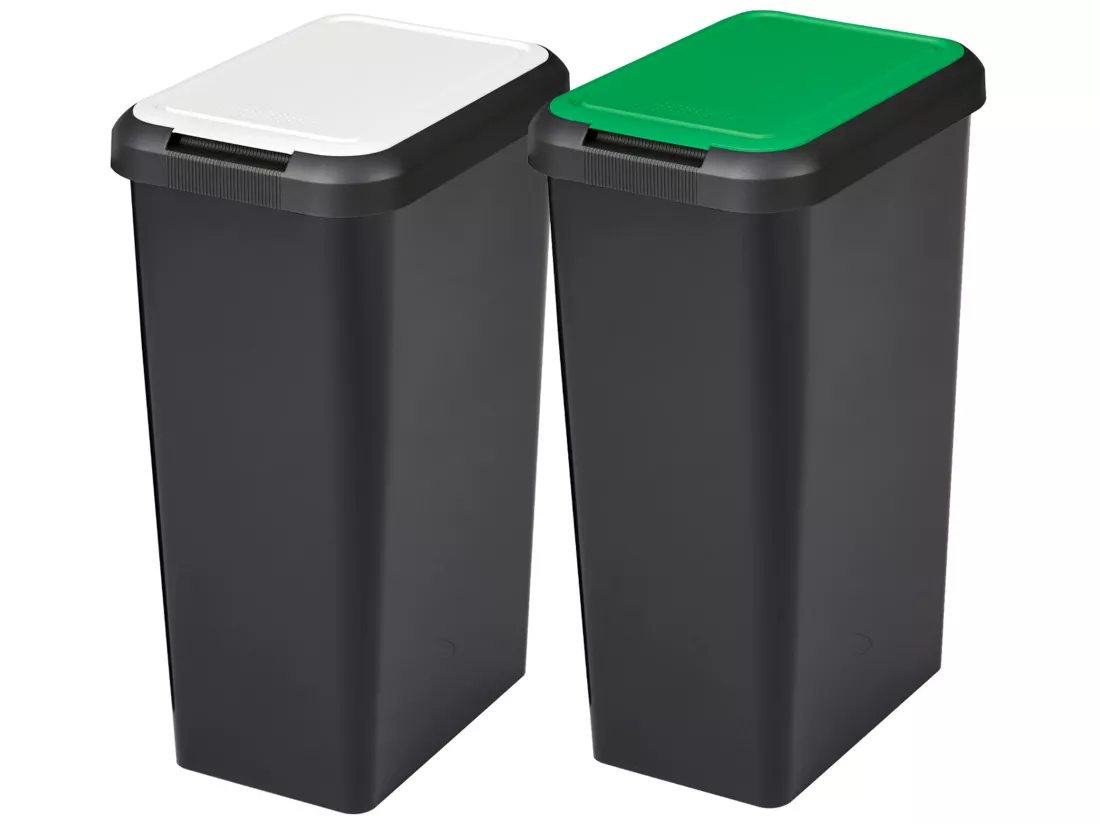 Set 2 Touch & Lift 90 litres Coubelles noires avec couvercle blanc / vert