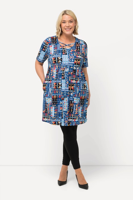 Longshirt, Zierbänder, Rundhals, A-Linie, Halbarm