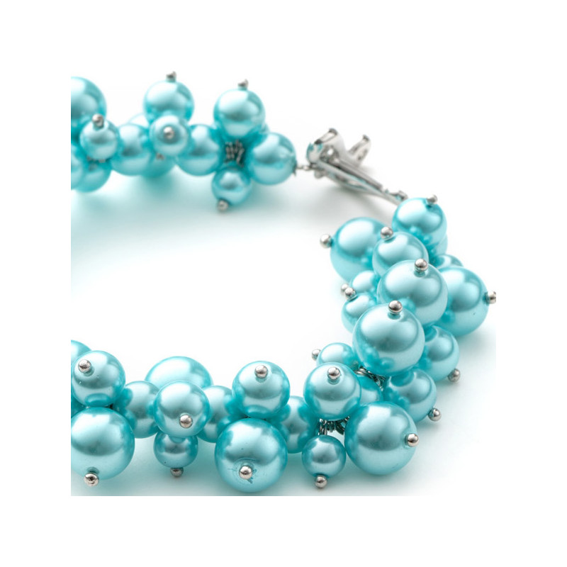 Bracelet Multi Perles Bleu Ciel et Plaqué Rhodium
