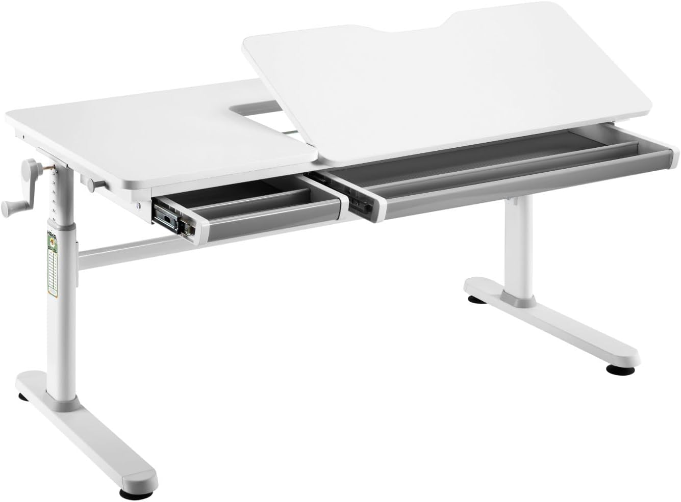 HOKO Kinderschreibtisch Höhenverstellbar, Schreibtisch Kinder 120x60 cm, Kinderschreibtische Kinder ab 6 Jahren, Neigbare Tischplatte mit Schubladen, Verstellbar 54-76cm (Weiß, ELIN)