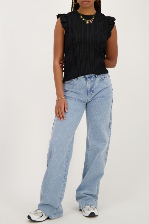 Zwarte crinkle top met ruffle
