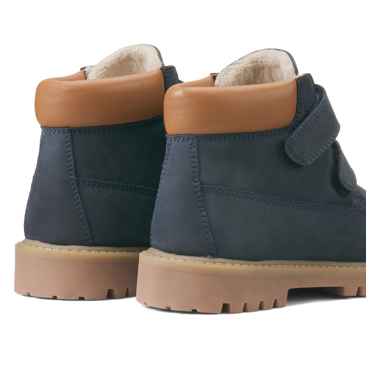 COLEÇÃO LA REDOUTE<br>Botas de tornozelo em couro forrado com fecho de velcro