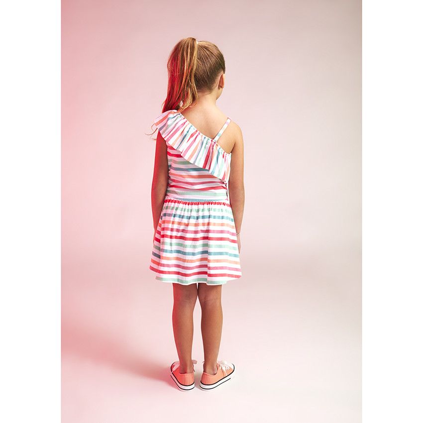 Robe asymétrique en jersey à rayures pour fille - Blanc