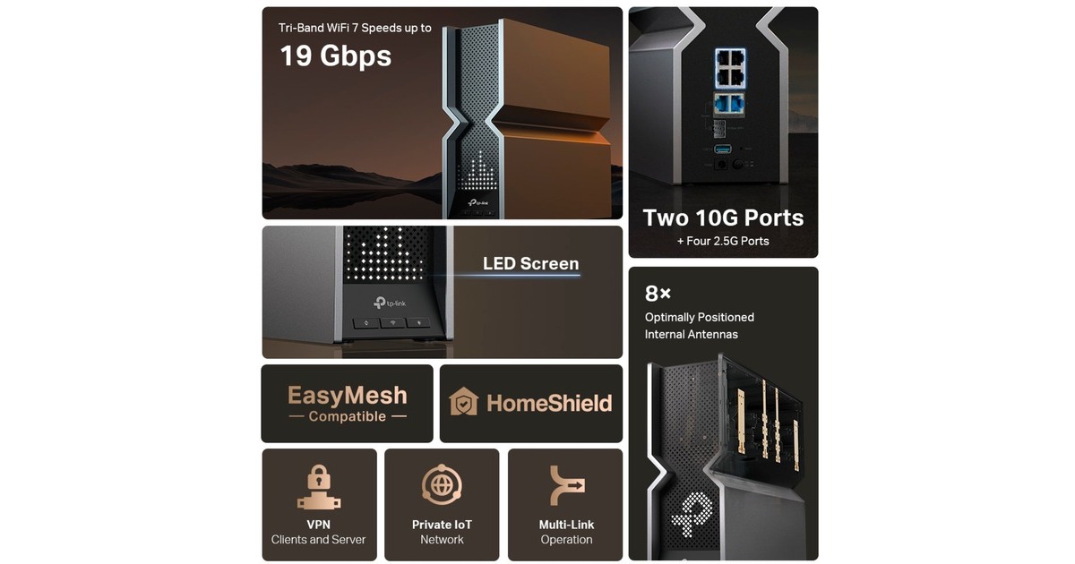 TP-LinkArcher BE800 BE19000 tri-band wifi 7 mesh router