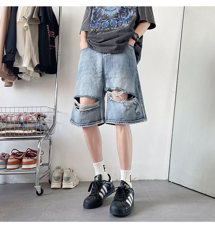 Drawouf - Mid Rise Distressed Washed Denim Shorts