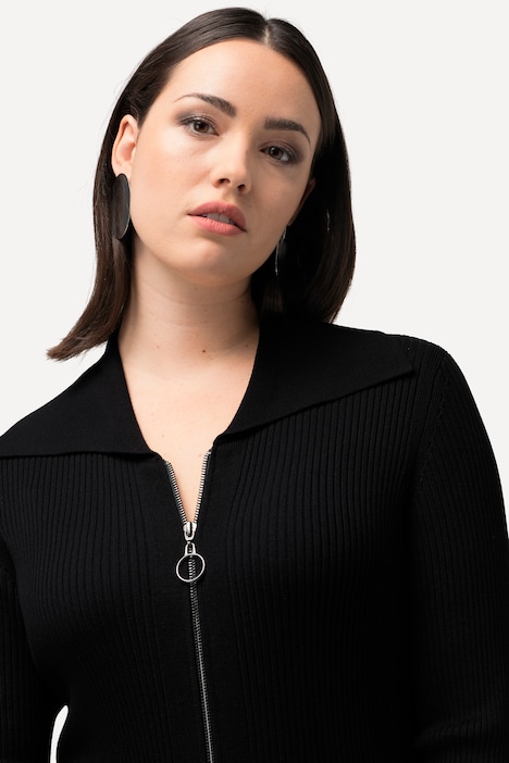 Strickkleid, Rippstrick, Zipper, Klappkragen, Langarm