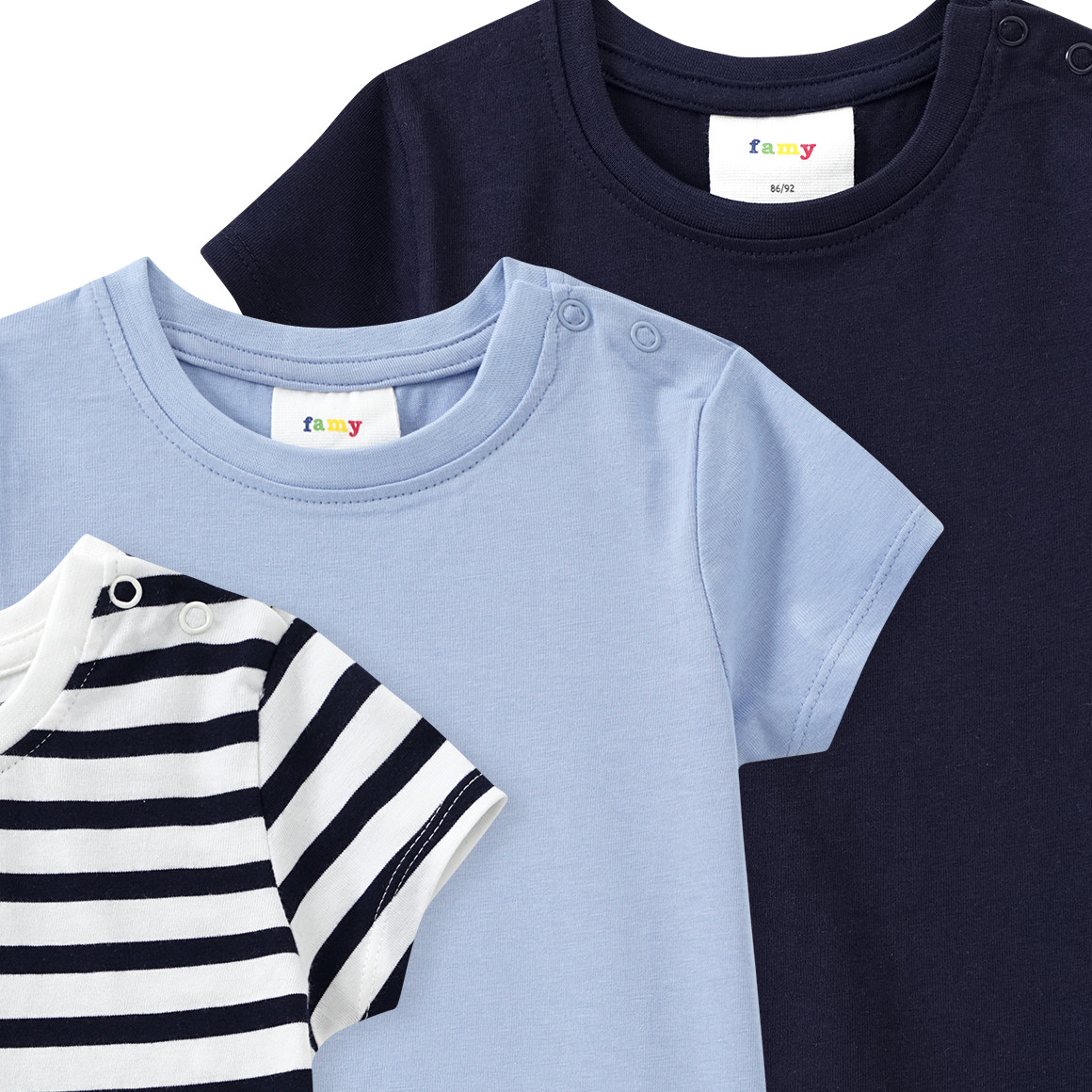 Famy 3 Baby T-Shirts im Basic-Look weiss / hellblau / dunkelgrau