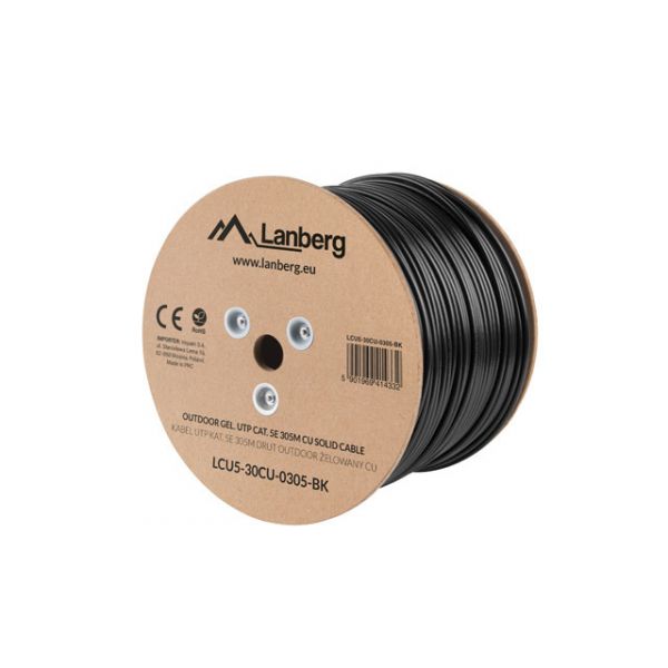 Lanberg Cabo de Rede LCU5-12CU-0305-BK Cat5e U/UTP Preto 305m