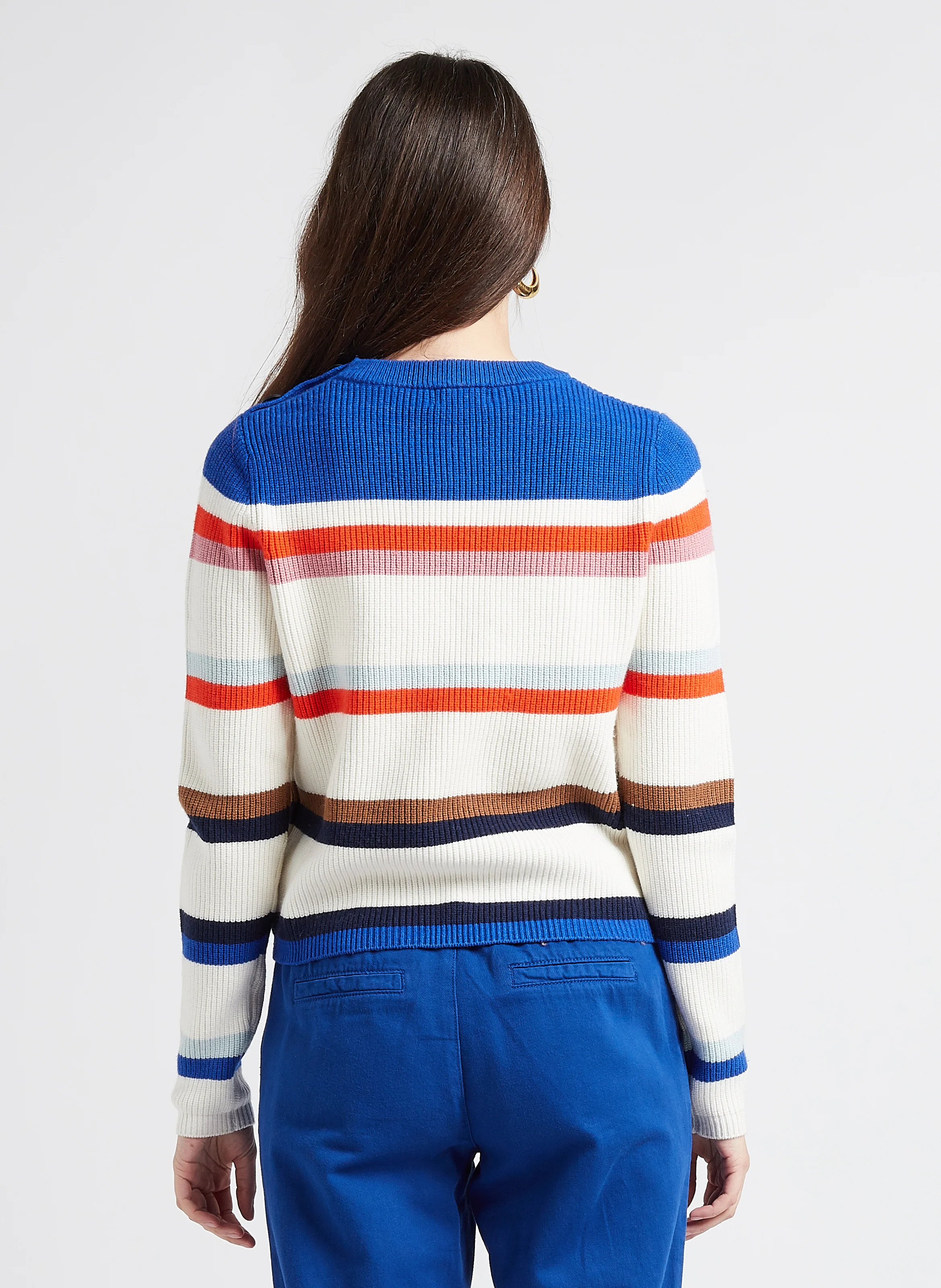 MULAN - Pull col rond en maille rayée | Bleu