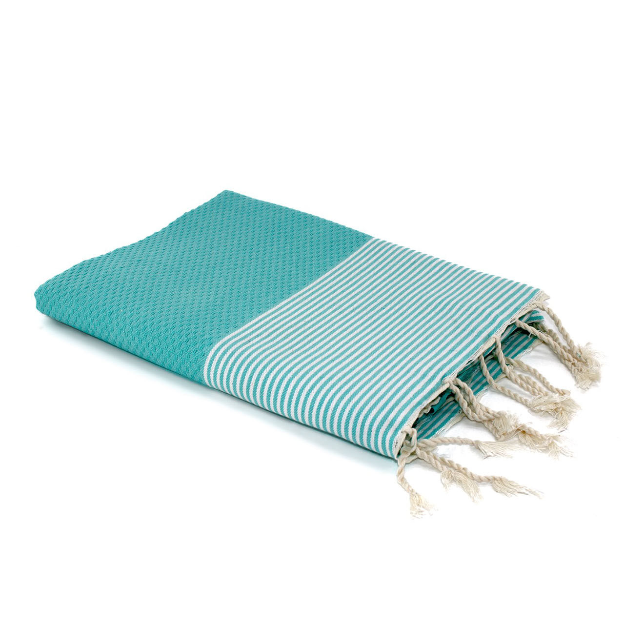 Febronie Fouta Nid d'Abeille Ibiza turquoise/blanc - 100x200 cm